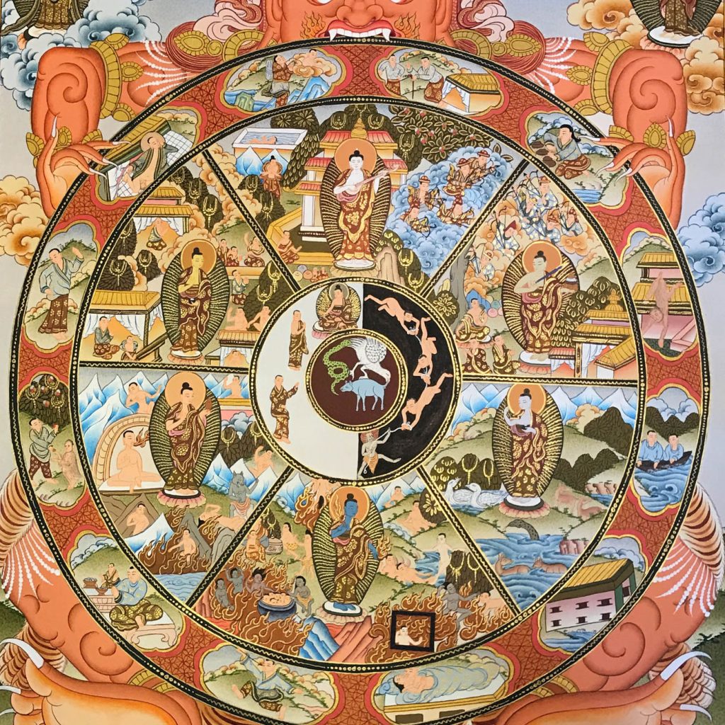 tibetan wheel of life parody with food